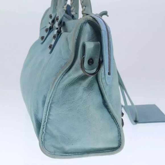 BALENCIAGA The City Hand Bag Leather 2way Light Blue Auth - Picture 12 of 16